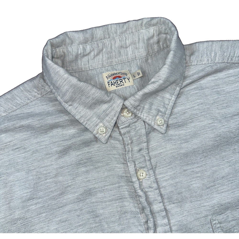 Faherty Shirt Mens Large Gray 100% Cotton Short Sleeve Button Down Casual